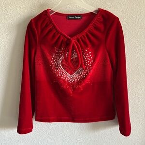 Red Long Sleeve Velour Top with Heart Design from Great Escape for a girl 4T
